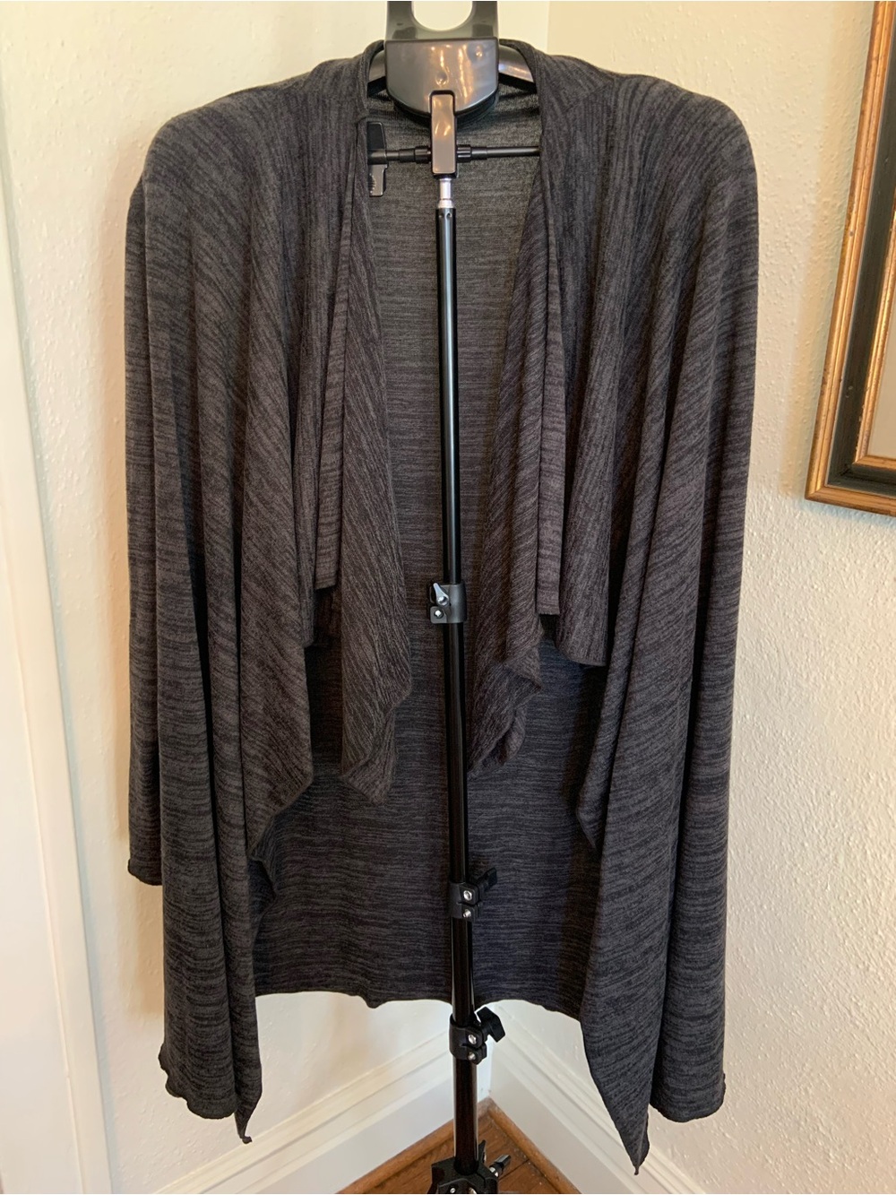 Women’s Beautiful Black/Gray Open Front Draped Sweater Cardigan Hand Made